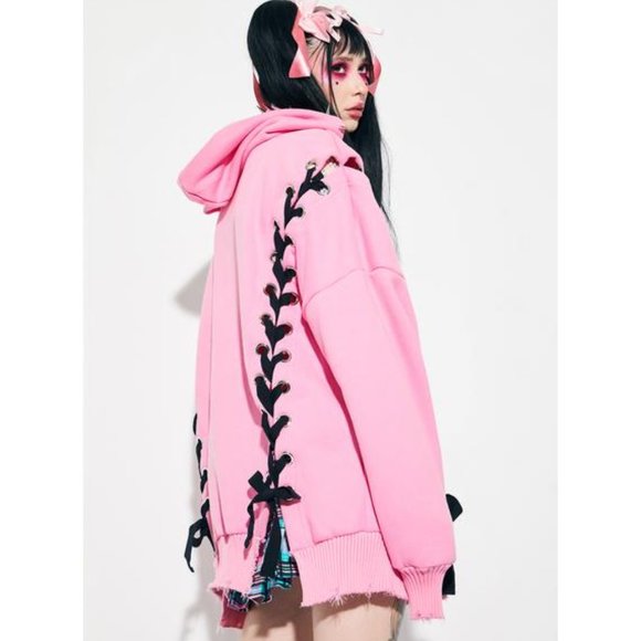 HEARTS N HELLIONS LACE UP HOODIE - Picture 3 of 3